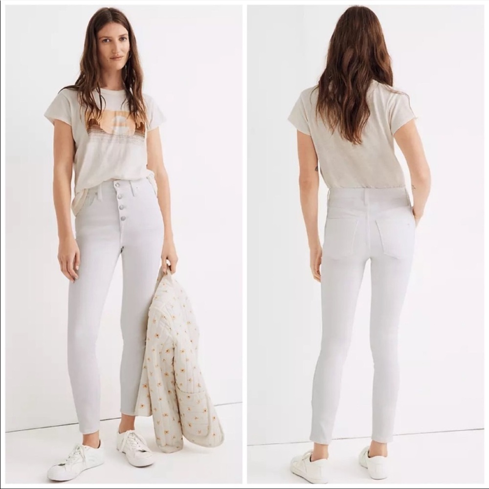 Madewell 10” High-Rise Skinny Crop Jeans in Pure White: Button-Front Edition NWT